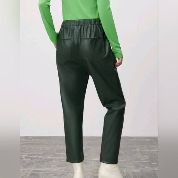 NWOT Zara Women's The Weekend Pants Faux Green Leather Drawstring Size Small - Picture 4 of 11